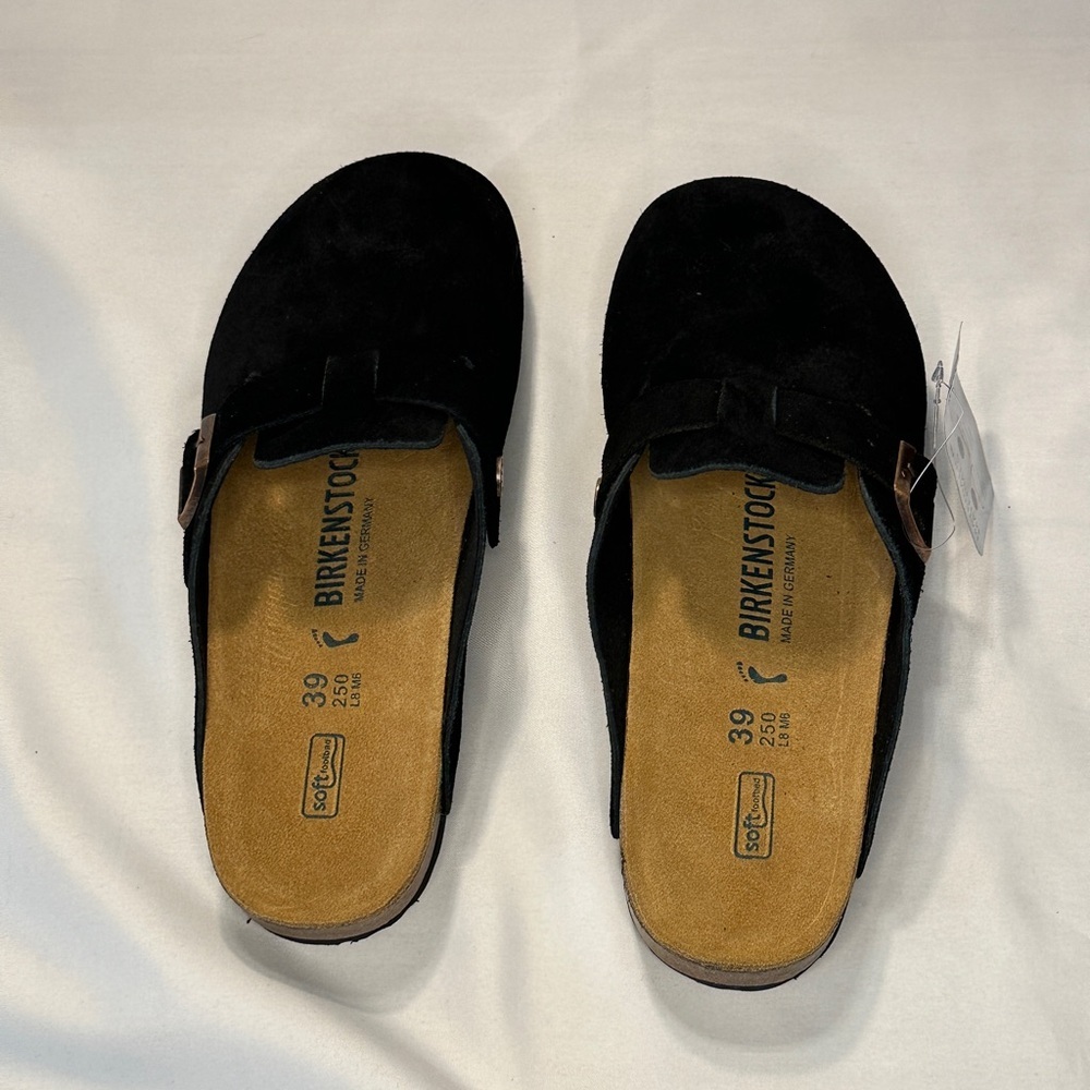 NWT BIRKENSTOCK Boston Clogs Size 8 8.5 (39) Black Suede Women’s Soft Footbed - Picture 3 of 5